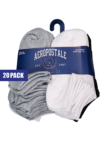 Aeropostale Boys' Youth 20-Pairs Low-Cut Ankle Sock Multipack - CookiesKids.com