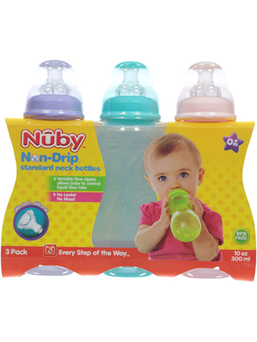 Nuby 3-Pack Non-Drip Standard Neck Bottles (10 oz.) - CookiesKids.com