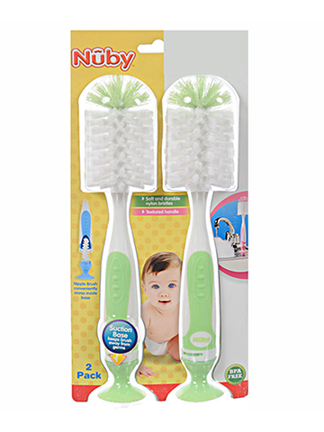 Nuby Baby 2-Pack 2-In-1 Bottle Brushes With Suction Base - CookiesKids.com