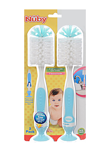 Nuby Baby 2-Pack 2-In-1 Bottle Brushes With Suction Base - CookiesKids.com