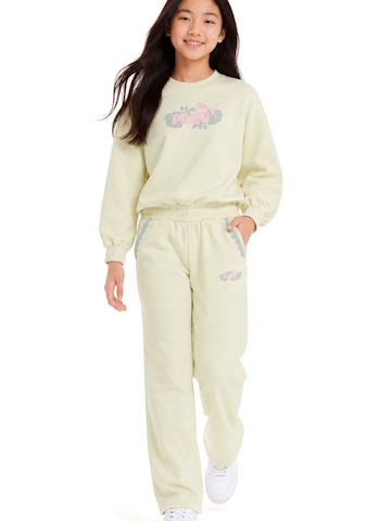 Puma Girls' Beige Rose Crew Sweatshirt Jogger Outfit - CookiesKids.com