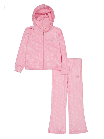 Rocawear Girls' Zip-Up All Over Logo Print Hoodie and Flared Pants Set - CookiesKids.com