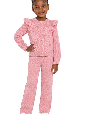 Badgley Mischka Girls' 2-Piece Cable Knit Cardigan and Pants Set - CookiesKids.com