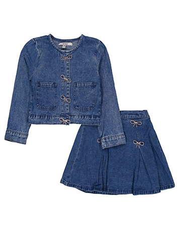 Badgley Mischka Girls' Denim Jacket and Skirt Set with Bow Details - CookiesKids.com