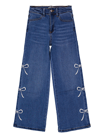 Badgley Mischka Girls' Wide-Leg Jeans with Embroidered Bow Trim - CookiesKids.com