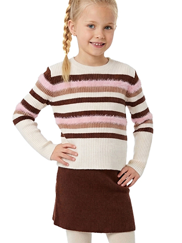 Badgley Mischka Girls' Ribbed Fuzzy Stripe Sweater and Skirt Set - CookiesKids.com