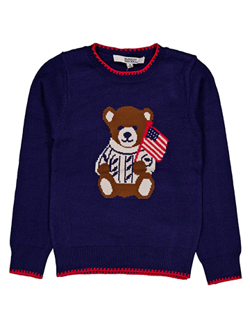 Badgley Mischka Girls' Woven Teddy Bear Flag Sweater with Contrast Trim - CookiesKids.com