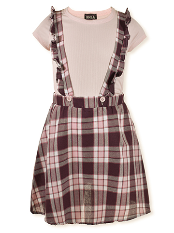 RMLA Girls' Plaid Skirt Set with Suspenders - CookiesKids.com