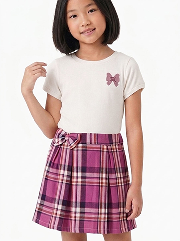Duchess Girls' Ribbed and Pleated Plaid Bow Dress - CookiesKids.com