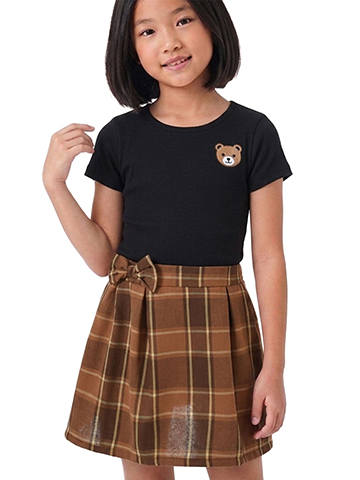 Duchess Girls' Bear Ribbed Top Plaid Skirt Dress - CookiesKids.com