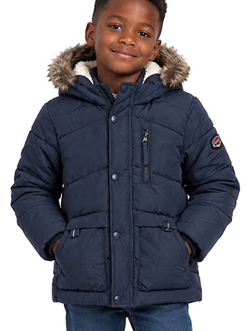 Rothschild Boys' Full-Zip Sherpa Lined Parka Jacket with Faux Fur Hood and Grosgrain Trim - CookiesKids.com