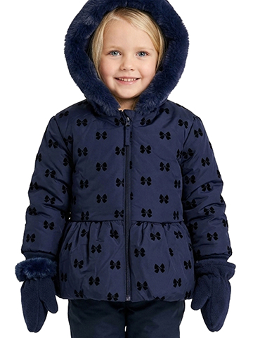 Rothschild Girls' Full-Zip Flocked Bow Pattern Fleece Lined Peplum Jacket with Hood - CookiesKids.com