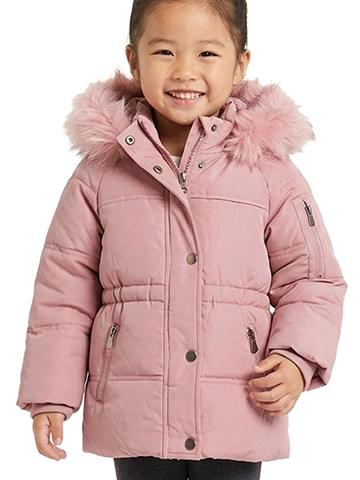 Rothschild Girls' Full-Zip Faux Fur Trim Hooded Puffer Parka - CookiesKids.com