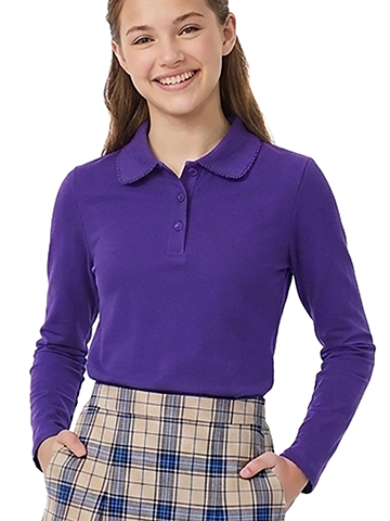Smith's American Women's Picot Trim Long-Sleeve Polo Shirt - CookiesKids.com