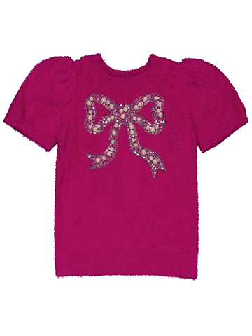 Girls' Fuzzy Short Sleeve Tee with Beaded Bow - CookiesKids.com