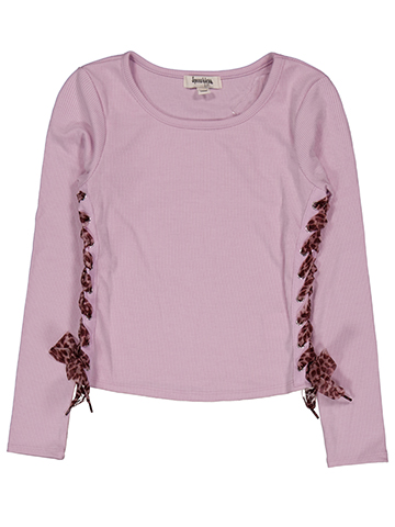 Girls' Long Sleeve Rib Knit Top with Side Bow Details - CookiesKids.com