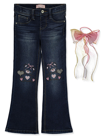 Squeeze Girls' 2-Piece Flared Stretch Jeans With Hair Accessory Set - CookiesKids.com