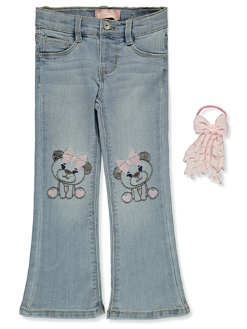Squeeze Girls' 2-Piece Flared Stretch Jeans With Hair Accessory Set - CookiesKids.com