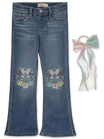 Squeeze Girls' 2-Piece Flared Stretch Jeans With Hair Accessory Set - CookiesKids.com