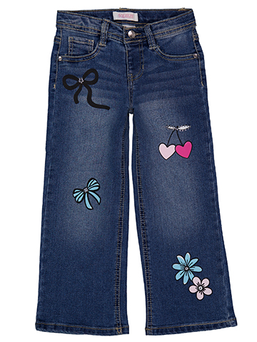 Squeeze Girls' Ribbon and Floral Graphic Wide-Leg Jeans - CookiesKids.com