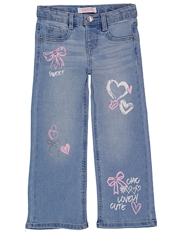 Squeeze Girls' Wide-Leg Jeans with Bow and Heart Graphics - CookiesKids.com