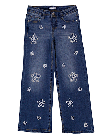 Blue Spice Girls' Wide-Leg Embellished Floral Denim Jeans - CookiesKids.com
