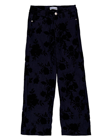 Blue Spice Girls' Wide-Leg Velvet Floral Embellishment Pants - CookiesKids.com