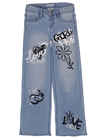 Blue Spice Girls' Wide-Leg Grafiti Graphic Print Jeans - CookiesKids.com