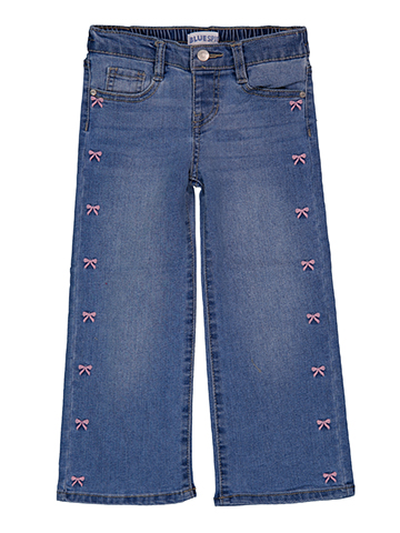 Blue Spice Girls' Wide-Leg Bow-Embellished Jeans with Elastic Waist - CookiesKids.com