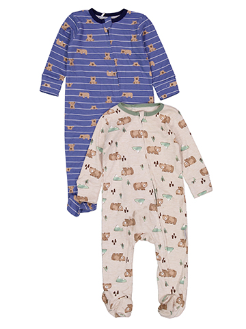 Quiltex Baby Boys' Zip-Up Two-Pack Bear Print Sleep and Play Footie Set - CookiesKids.com