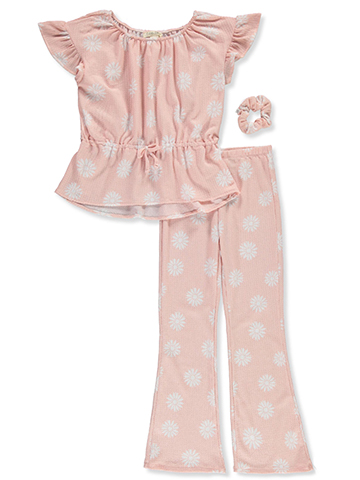 Colette Lilly Girls' 3-Piece Flower Scrunchie Pants Set Outfit - CookiesKids.com