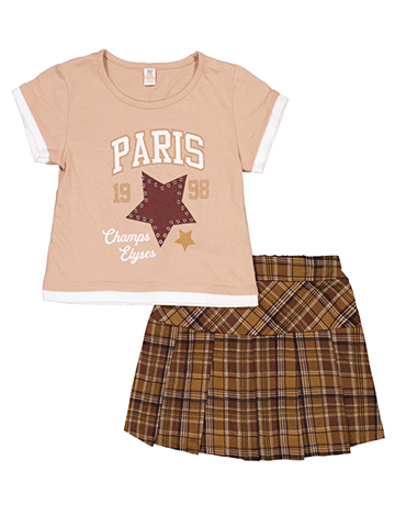 Sweet Butterfly Girls' Paris Tee and Plaid Skort Set - CookiesKids.com