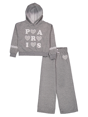 Sweet Buttefly Girls' Fleece Paris Hearts Lace Hoodie and Wide Leg Pants Set - CookiesKids.com