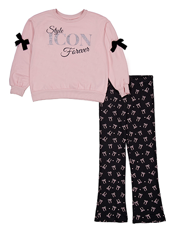 Sweet Butterfly Girls' Style Icon Forever Sweatshirt and Bow Print Flare Pants Set - CookiesKids.com