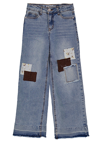 Wallflower Girls' Wide-Leg Denim Jeans with Fabric Swatch Applique - CookiesKids.com