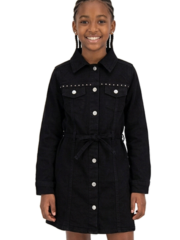 Sweet Butterfly Girls' Button-Front Denim Dress with Tie Waist - CookiesKids.com