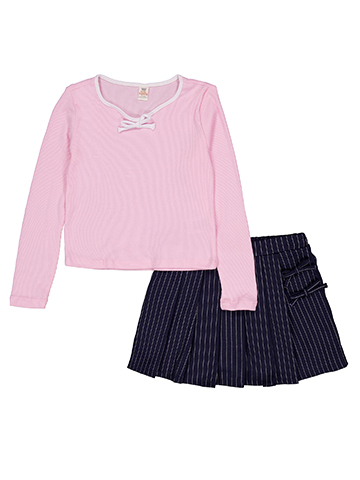 Sweet Butterfly Girls' Ribbed Top and Pleated Skort Set - CookiesKids.com
