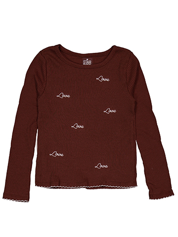 Star Ride Girls' Long Sleeve Ribbed Embroidered Love Top - CookiesKids.com
