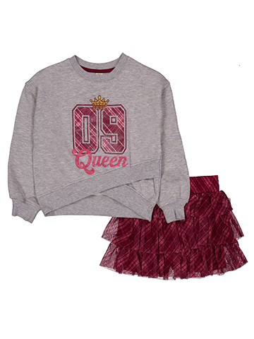 Sweet Butterfly Girls' 09 Queen Crewneck Sweatshirt and Tulle Plaid Skort Set - CookiesKids.com