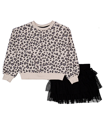 Sweet Butterfly Girls' All Over Heart Print Crew Sweatshirt and Tiered Tulle Skirt Set - CookiesKids.com
