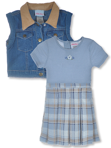 Little Lass Girls' 2-Piece Denim Vest Dress Set Outfit - CookiesKids.com