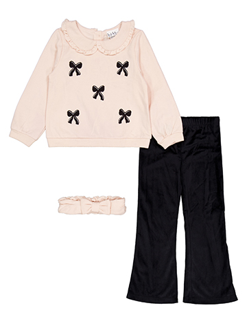 Nicole Miller Girls' 3-Piece Bow Sweatshirt Set with Flare Pants and Headband - CookiesKids.com