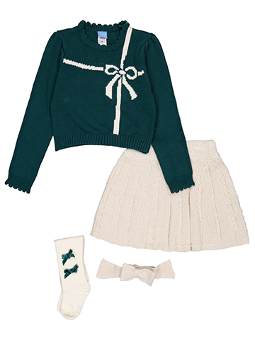 Draper James Girls' 4-Piece Sweater Skirt Bow Sock Knit Skirt Set - CookiesKids.com