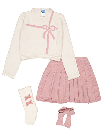 Draper James Girls' 4-Piece Sweater Skirt Bow Sock Knit Skirt Set - CookiesKids.com