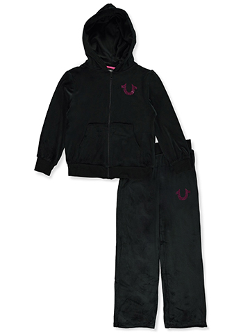 True Religion Girls' 2-Piece Velour Rhinestone Pants Set Outfit - CookiesKids.com