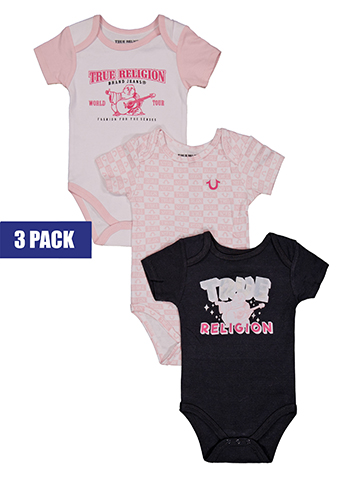 True Religion Baby Girls' 3-Pack Short Sleeve Glitter Foil Bodysuits Set - CookiesKids.com