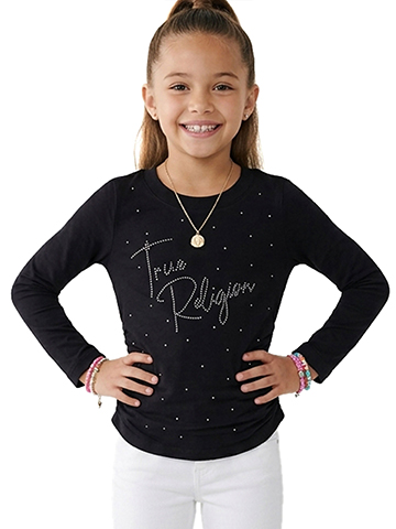 True Religion Girls' Long Sleeve Rhinestone and Ruched T-Shirt - CookiesKids.com