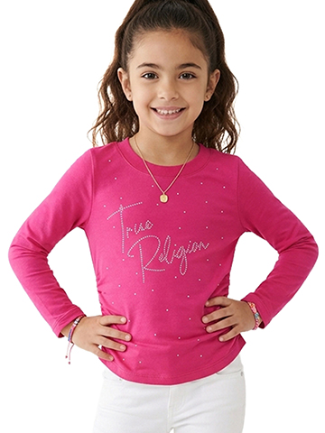True Religion Girls' Long Sleeve Rhinestone and Ruched T-Shirt - CookiesKids.com