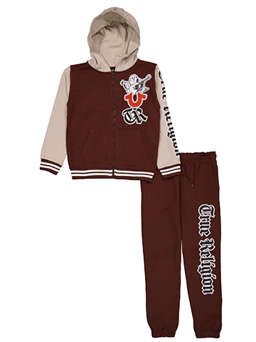 True Religion Boys' 2-Piece Zip-Up Patch Logo Hoodie and Joggers Set - CookiesKids.com