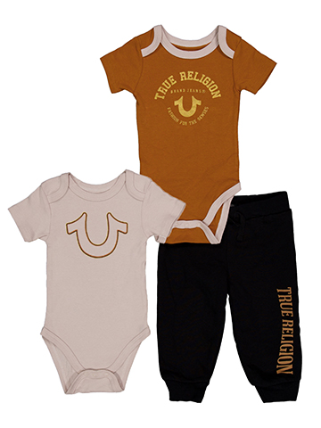 True Religion Baby Boys' 3-Piece Logo Bodysuit Set - CookiesKids.com